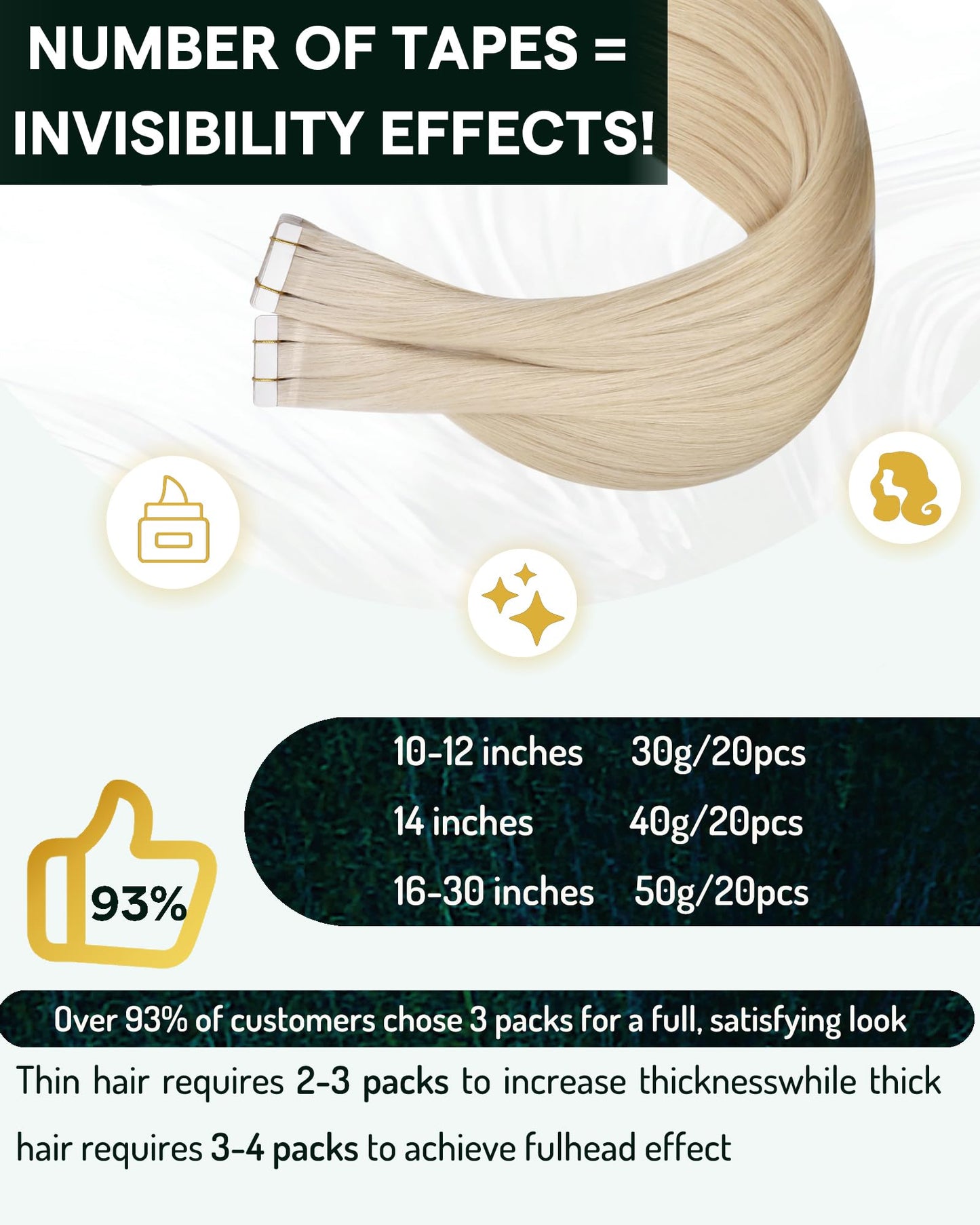 RUNATURE Tape in Hair Extensions Human Hair Blonde Straight Human Hair Tape in Extensions 22 Inch Blonde Hair Extensions Tape in