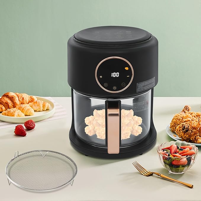 Air Fryer 1200W with Glass Window, 3.8Qt Large Capacity, 8 Presets, Digital Touchscreen, Non-Stick & Dishwasher Safe Basket US 110V (Black)