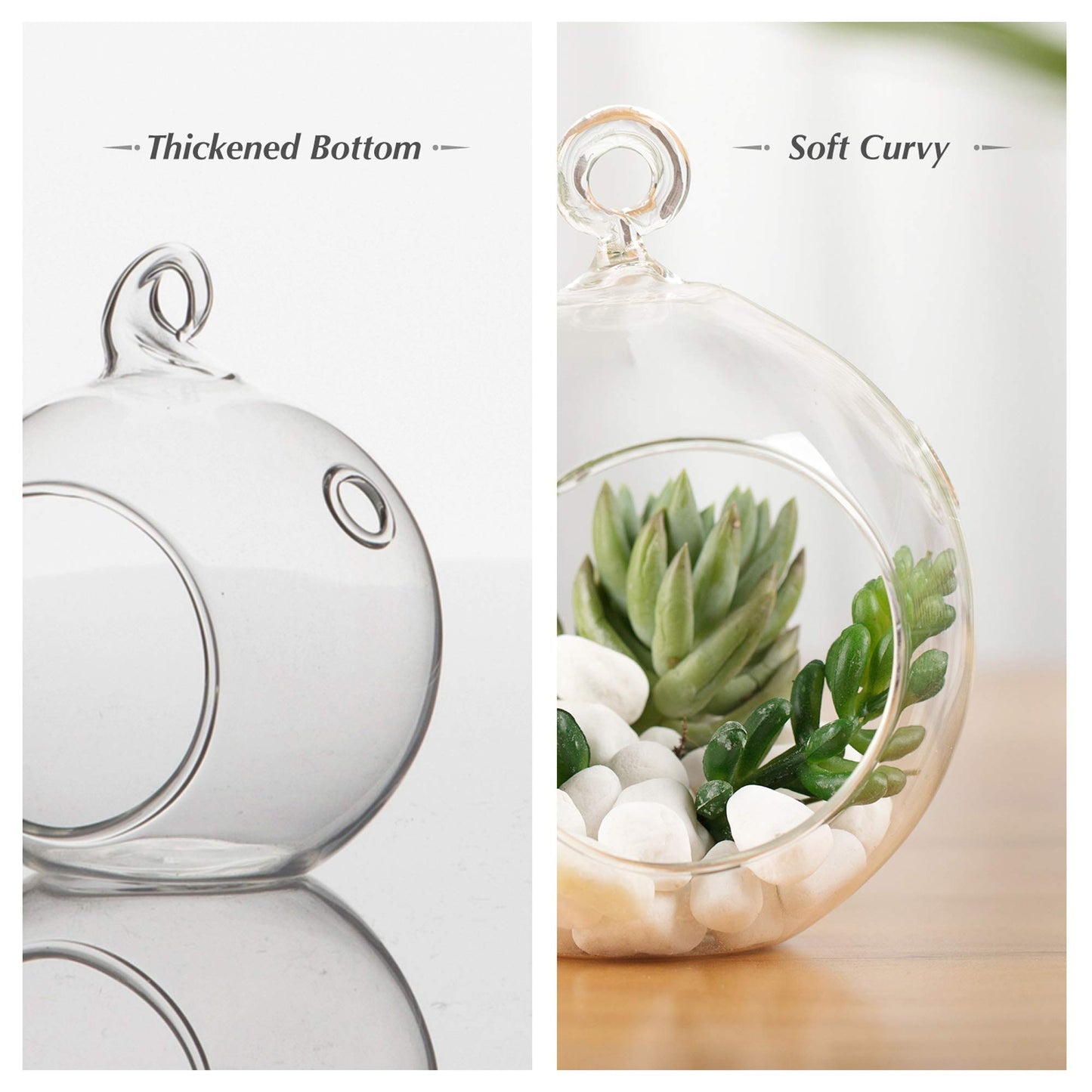 WGV Hanging Terrarium Globe, Width 4", Height 4.75", DIY Air Succulent Planter, Clear Glass Vase Orb with Flat Bottom, Candle Holder for Windowsill Outdoor Garden Decor, 3 Pieces Bulk