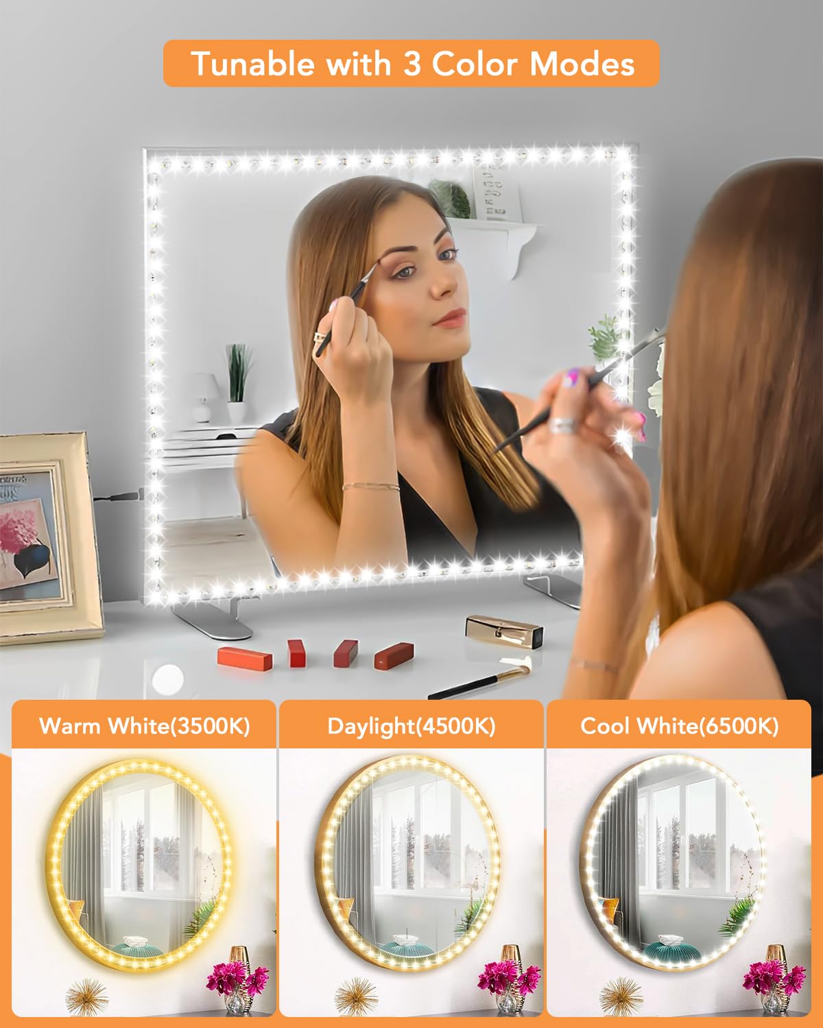 Daymeet LED Vanity Lights Kit, 13ft Dimmable Color, APP Control, Multi-white, Model BT09