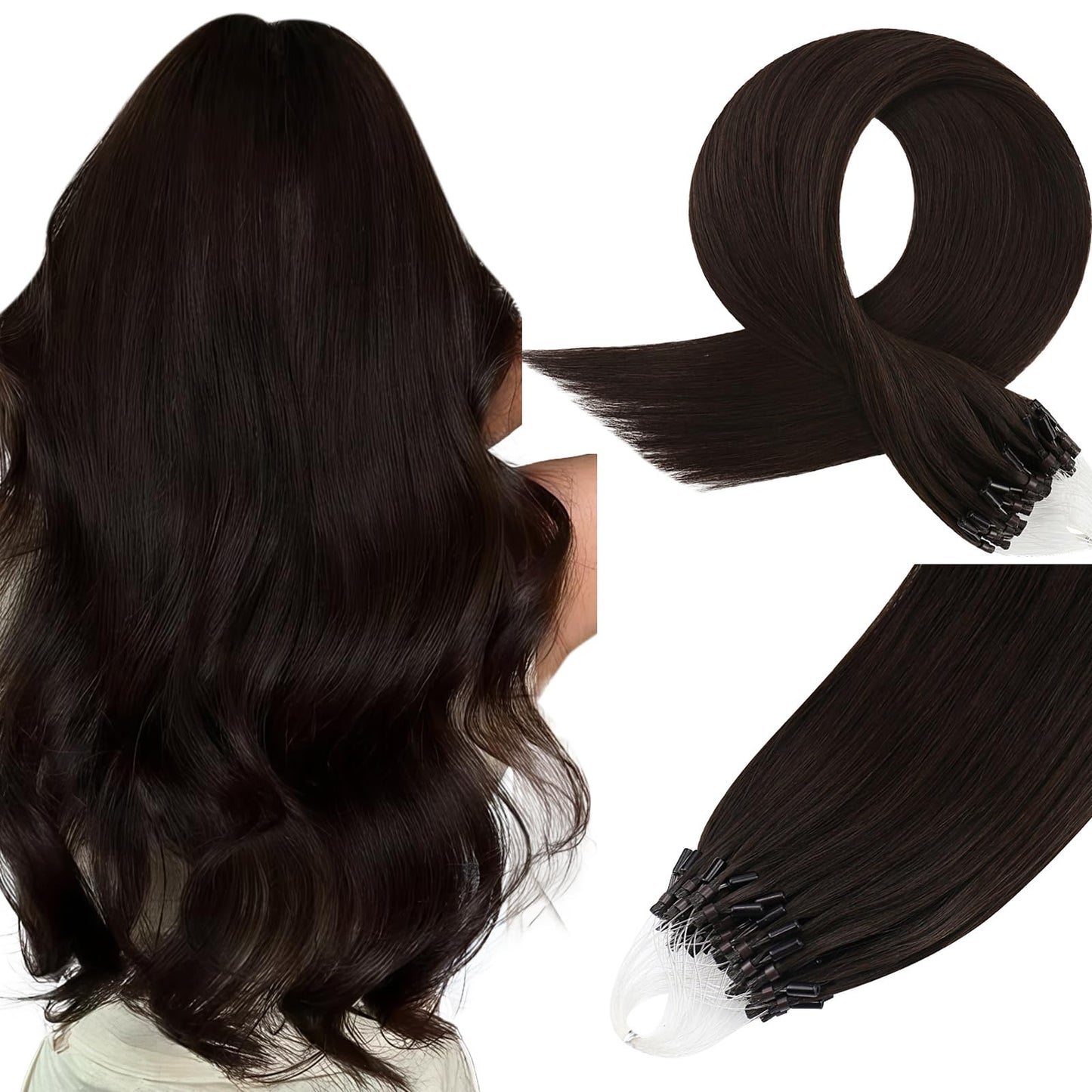 Easyouth Micro Ring Hair Extensions Human Hair Dark Brown Micro Loop Hair Extensions Brown 22 Inch 50g 50s Invisible Micro Link