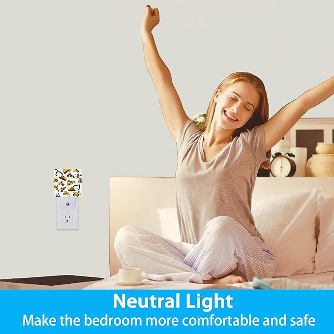 Construction Machines Night Light,Tractor Night Lights Plug into Wall Dusk to Dawn Sensor Led Lamp for Women Men,Led Lights for Stairway/Hallway/Bedroom,0.5W