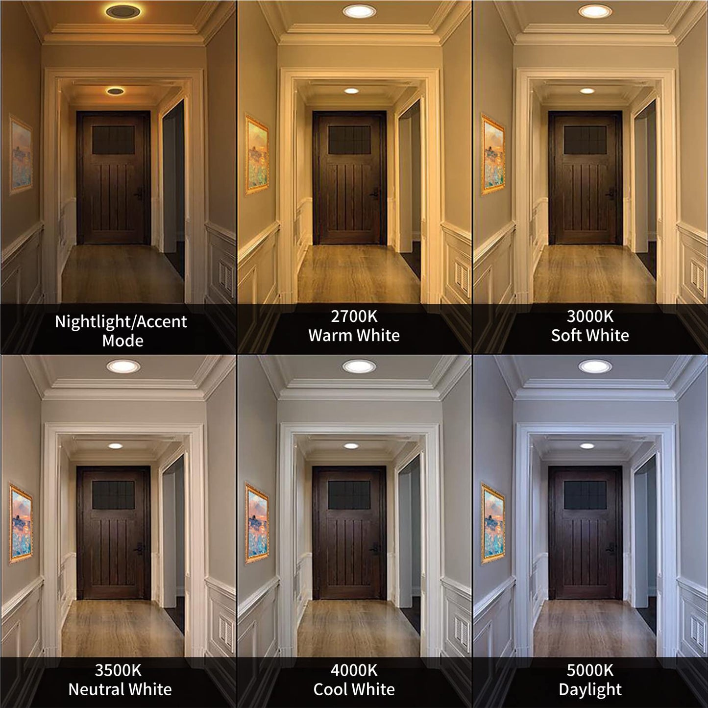 Meconard 6 Pack 4 Inch 5CCT LED Recessed Lighting with Night Light, 2700K/3000K/3500K/4000K/5000K Selectable Ultra-Thin LED Recessed Ceiling Lights, 9W=75W, 750LM, Dimmable Canless Wafer Downlight
