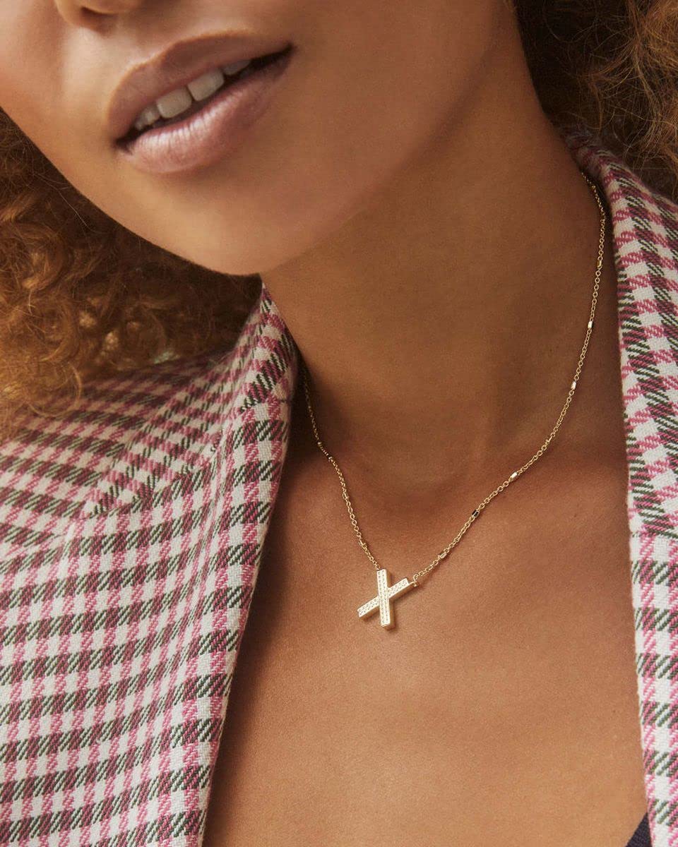 Kendra Scott Letter X Pendant Necklace for Women, Fashion Jewelry, 14k Gold-Plated Brass, Gold Metal, Letter X