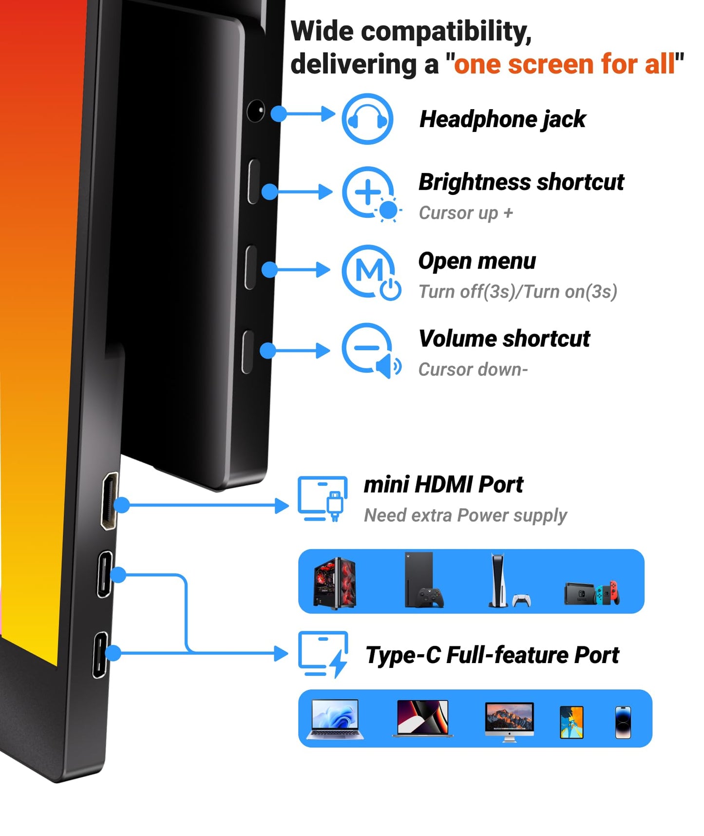 Ingnok Portable Monitor, Ultra Slim 15.6 Inch FHD IPS Laptop Screen Extender with Adjustable Stand, USB C Compatible, Ideal for Travel and Office