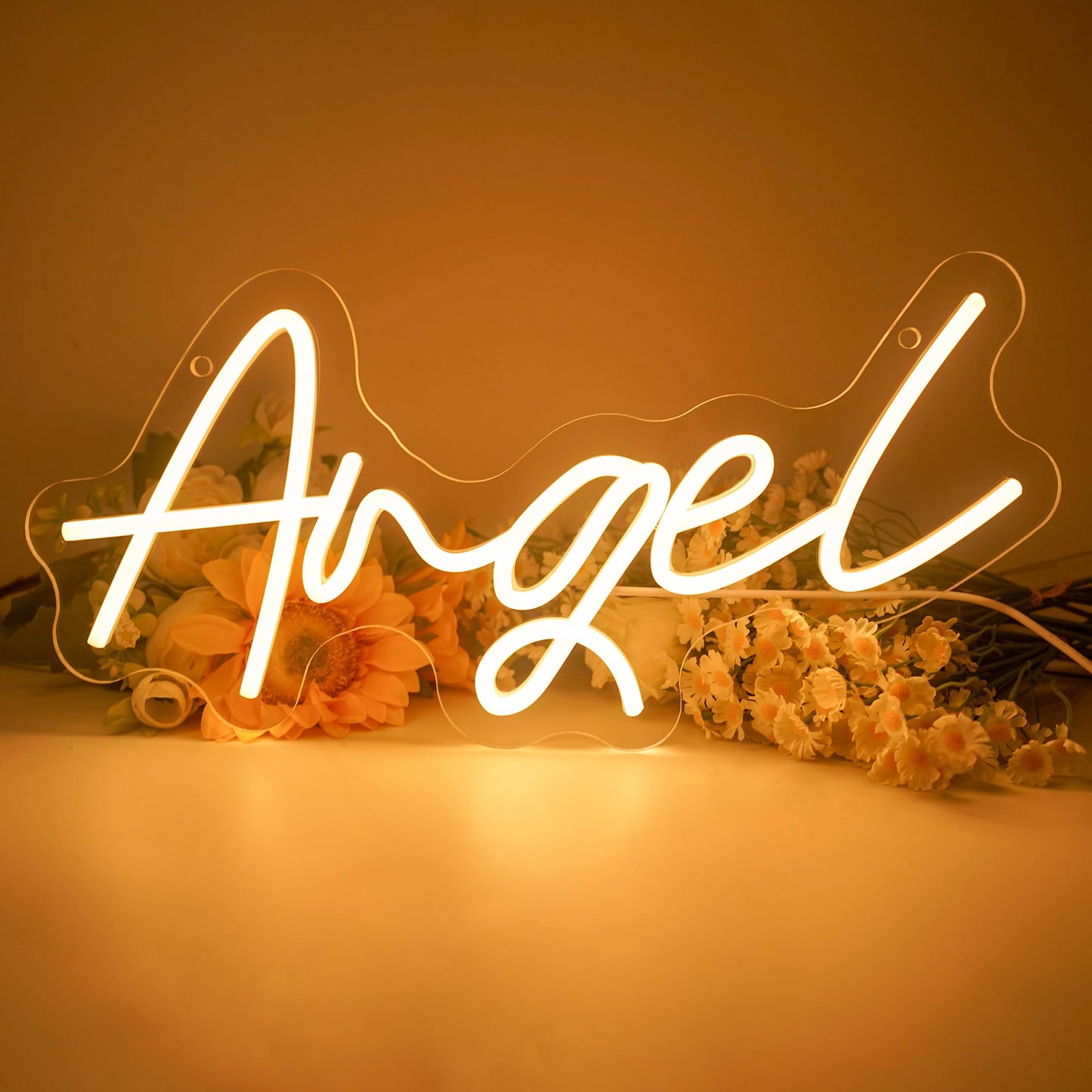 JIURUIFFC Angel Neon Sign, Warm White, Dimmable USB Powered Wall Decor, 16.5 x 7.8 inches, for Kids Room, Birthday, Wedding Party