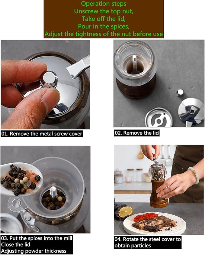 Salt and Pepper Grinder Set Manual Pepper Mill Set Classical Hand Shake Wooden Pepper Grinder Salt Mills Ceramic Blades Metal Handle, Enjoy Fresh Ground spices (Antique 1pcs-6in)