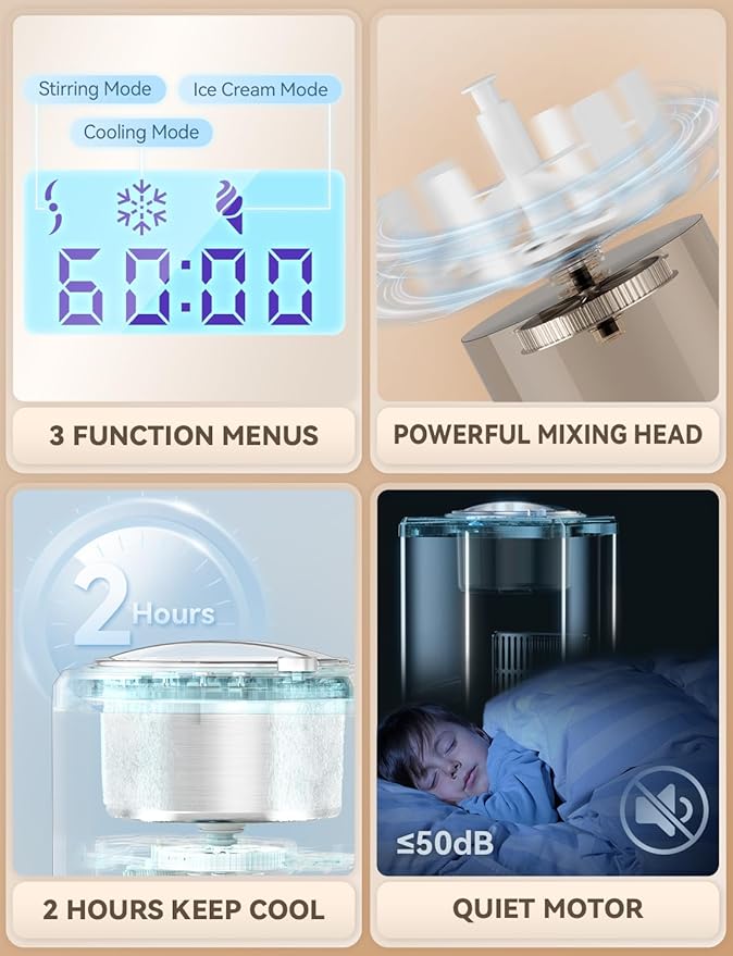 2.64 Qt Ice Cream Maker, Upgraded Fastest 250W Compressor Fully Automatic Ice Cream Machine with No Pre-Freezing, 2H Keep Cool, LCD Display & Timer, All Stainless Steel