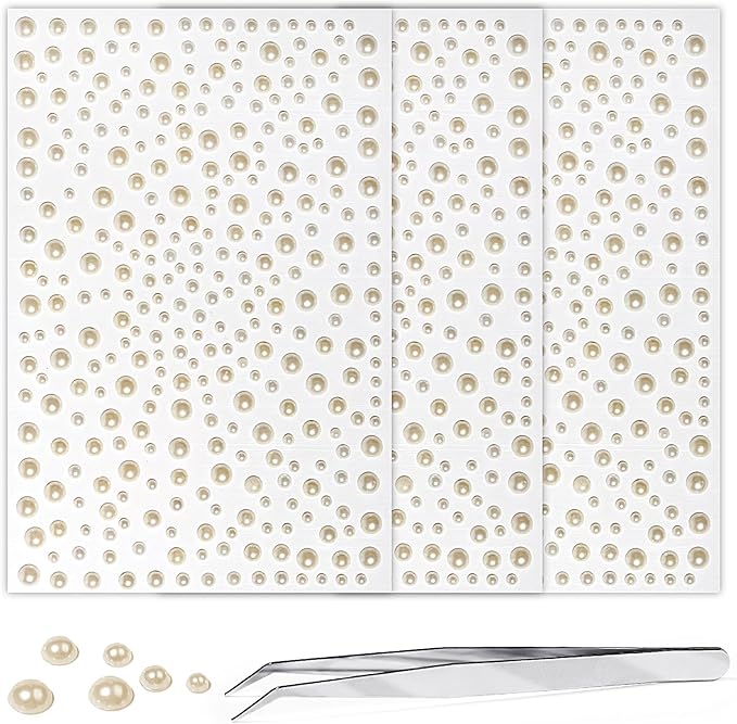 975PCS Face Gems Pearls for Makeup Rhinestone Stickers for Crafts Clear Crystal Tweezers Decals Stick on Body 3/4/5/6MM Color Hair Nails Craft DIY Gems for Nails Makeup Decor