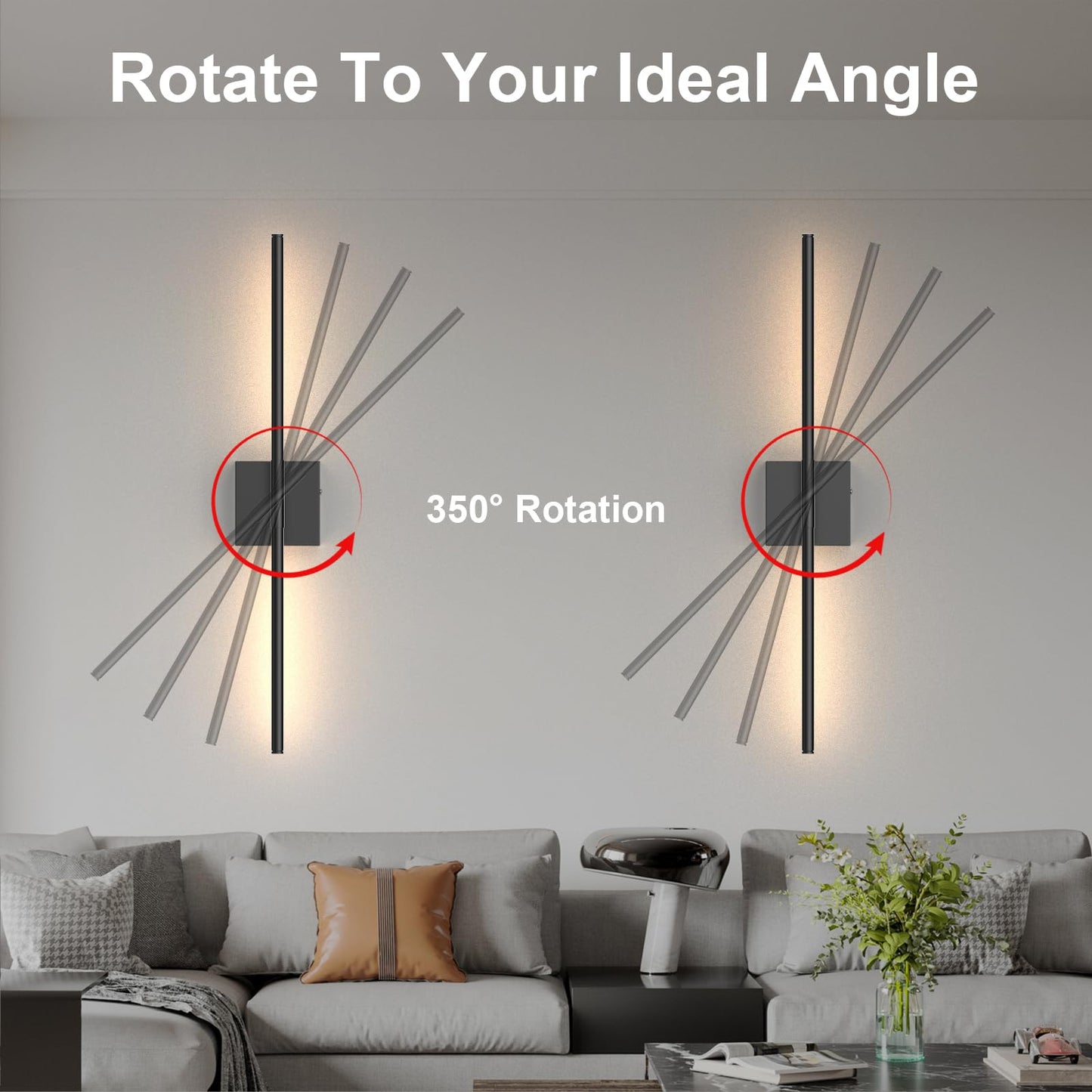 Tartek Battery Operated Wall Sconces Set of Two, Dimmable 3000K-6000K, 32 Inch, Black, Model SE-WS-PB01S