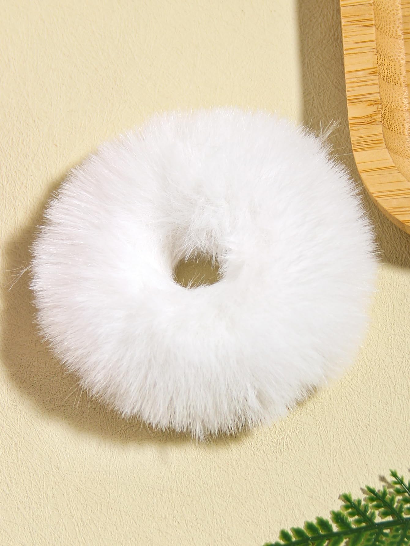 2pcs Pack Furry Faux Fur Hair Scrunchies Artificial Fur Hair Bobbles Elastic Hair Band Rope Wristband Ponytail Accessories White
