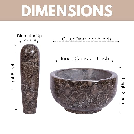 Exquisite Marble Mortar and Pestle Set - Your Ultimate Kitchen Essential for Grinding Spices, Making Guacamole, Salsa, Pesto, and Crushing Pills (Oceanic, Bowl Shape (5"))