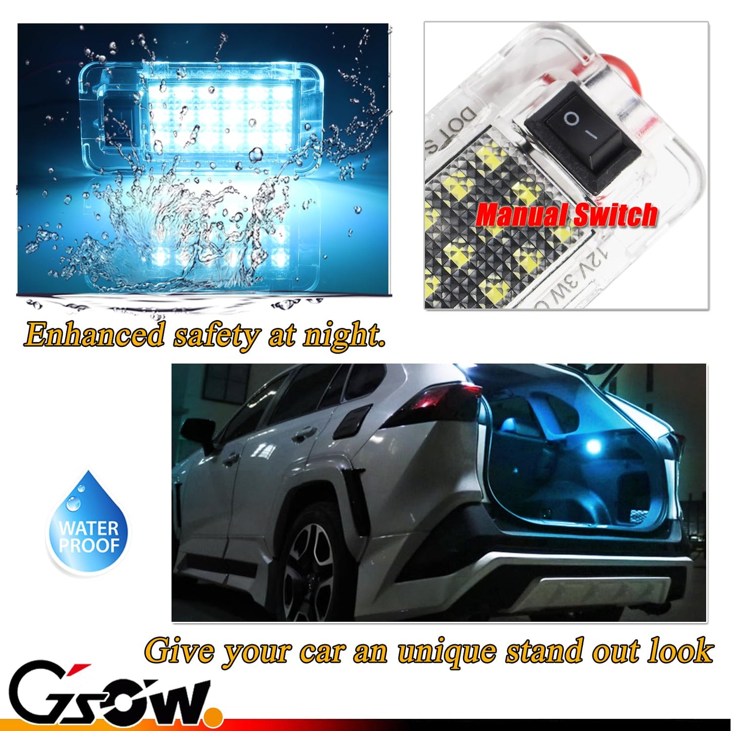 Gsowo Led Luggage Compartment Light For Toyo-Ta Rav4 2019 2020 2021  Cargo Lamps Decorative Atmosphere Lamp  Rav4 Accessories Trunk Ceiling Lighting  1 Pc  Ice Blue