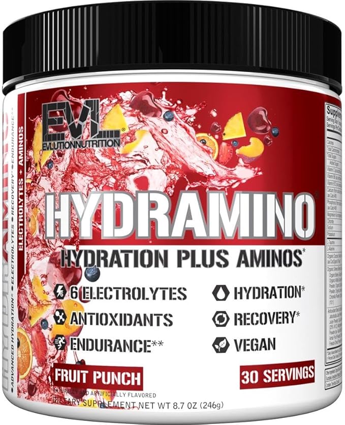 Evlution Nutrition HYDRAMINO Complete Hydration Multiplier, All 6 Electrolytes, Vitamin C & B, Fluid Boosting Aminos, Coco...