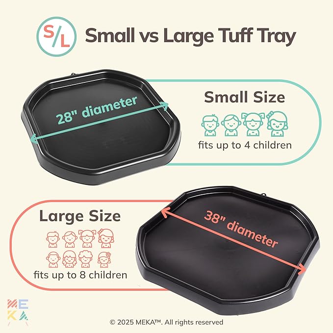 MEKA Tuff Tray for Sensory Play, Sensory Tray for Kids, Toddler Water Table, Tuff Spot Sensory Bin for Toddlers (Black, Large (38" x 38"))