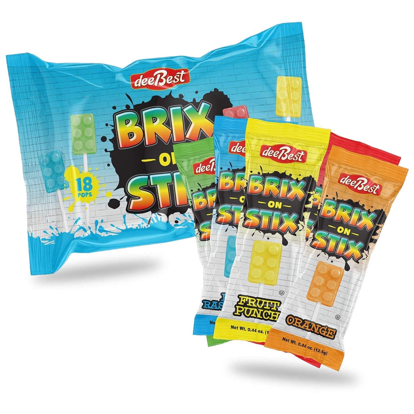 36 Pack Brick Party Building Block Suckers Lollipops Bulk Candy Individually Wrapped Suckers, Brix On Stix,Assorted Fruit Flavor