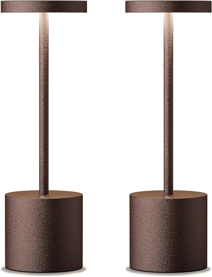 Cordless Table Lamps Rechargeable - Outdoor Portable LED Table Light 5000mAh Battery Operated Lamp 3 Color Stepless Dimming with Memory Function for Restaurant Dining Patio 2Pack Rust