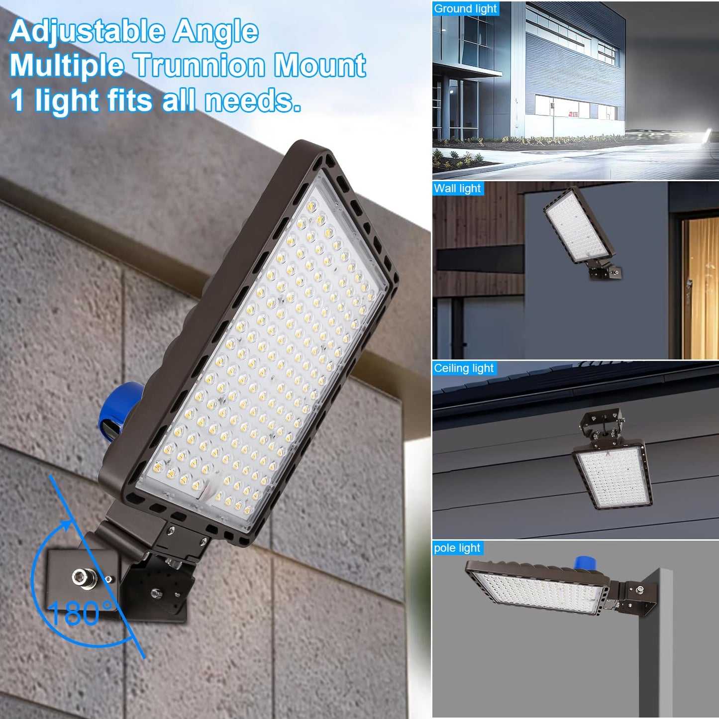 LEDMO LED Parking Lot Light 350W Flood Light 525000lm Dusk to Dawn Aluminum Trunnion Mount Brown Model LED1516