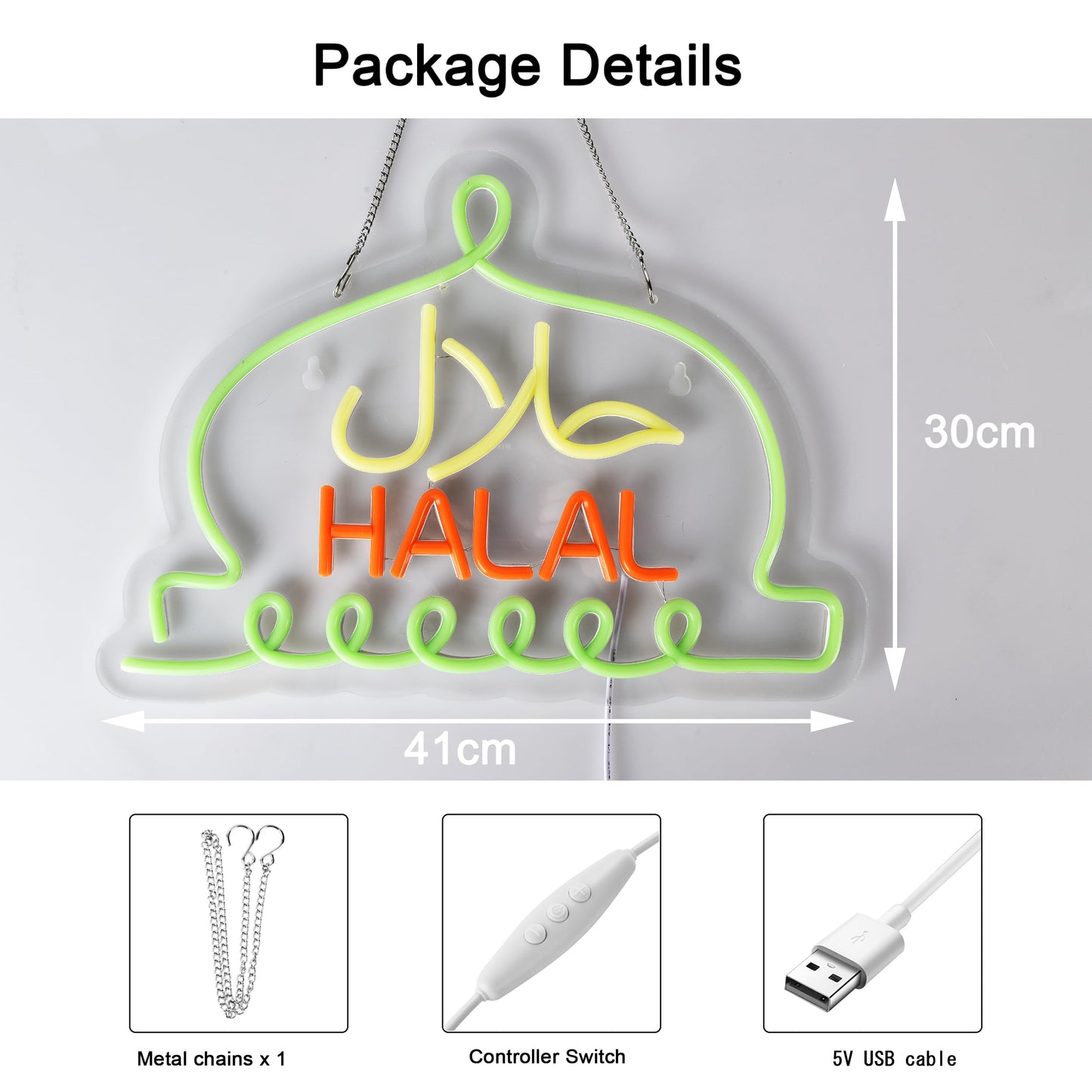 Jomobuty Halal Neon Signs Halal Food Arabic Restaurants Led Light Up Signs For Business Store Wall Decor With Dimmable Switch Christmas Party Gift Usb Powered 16.1 X 11.8