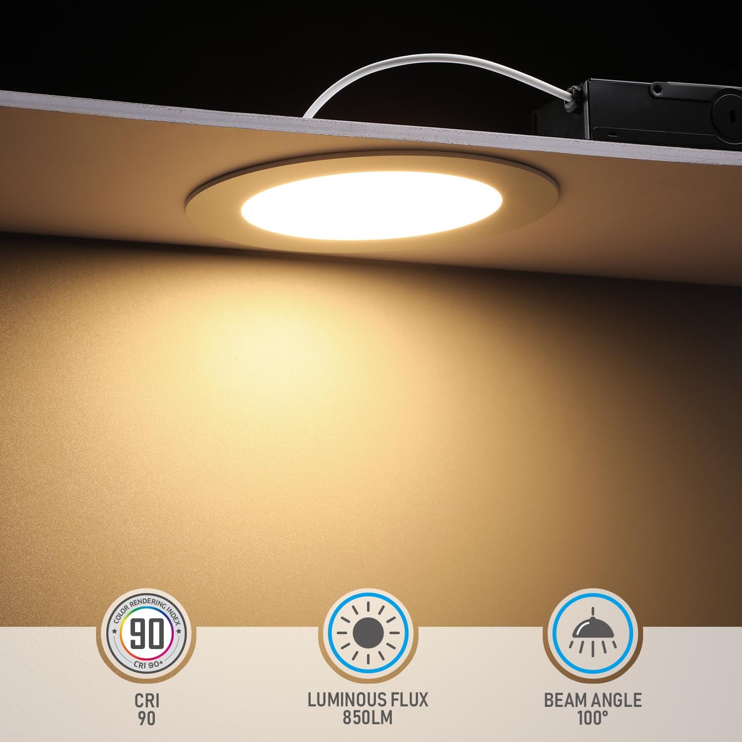 TORCHSTAR 6 Inch Ultra-Thin LED Recessed Light, 13.5W Dimmable, Warm White (3000K), Aluminum, Model 23874, Pack of