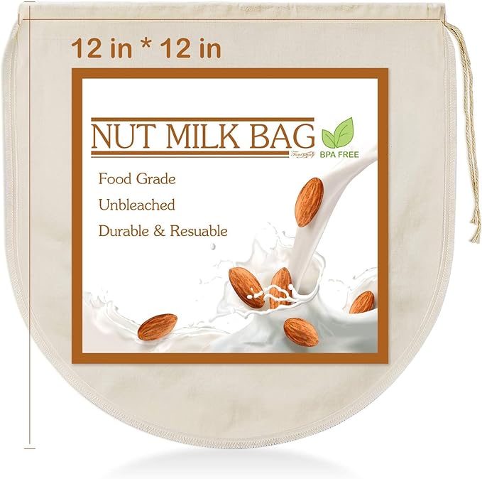 6 PCS 12"x12" Nut Milk Bags - 100% Unbleached Cotton Cheesecloth, Reusable Food Strainer Colander For Straining Almond/Oat Milk, Celery Juice, Cold Brew Coffee, Yogurt and Cheese Making