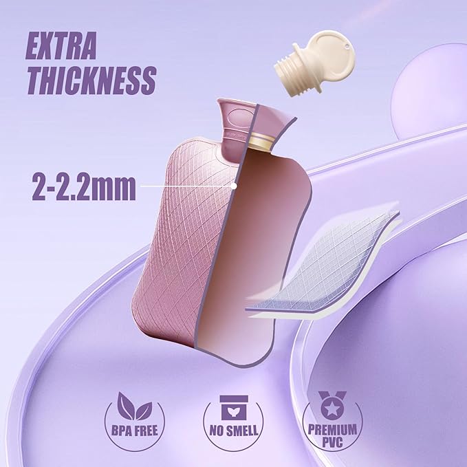 FORICOM Hot Water Bottle for Pain Relief，Period Cramps,Menstrual, Hot Water Bag for Sleeping, Tummy. 2Liter,Non Toxic Silicone