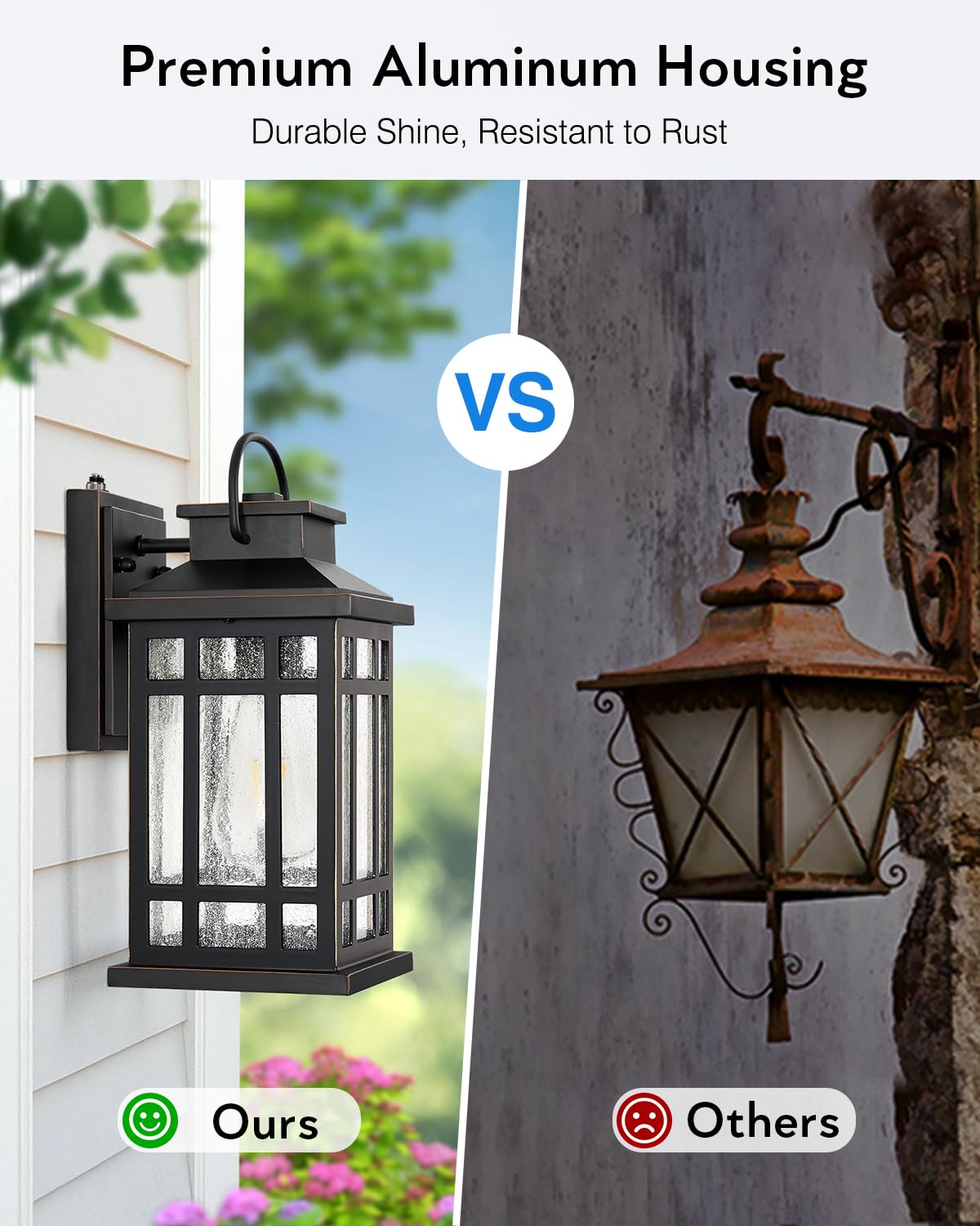 Opaxis Dusk To Dawn Outdoor Lighting  Black 2 Pack Outside Lights For House With Gold Trim  Modern Exterior Light Fixtures  Outdoor Wall Lanterns For Porch  Garage  Doorway  Anti-Rust  Waterproof