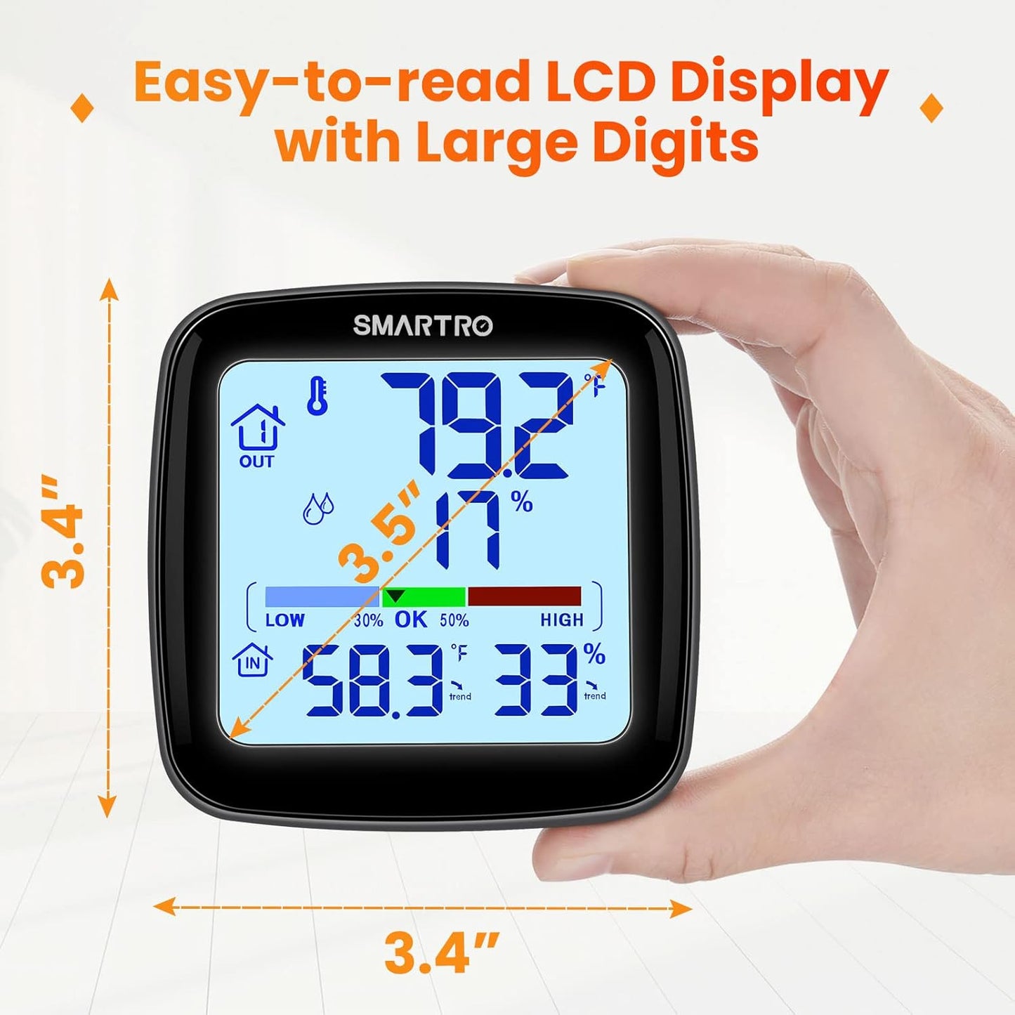 SMARTRO SC92 Professional Indoor Outdoor Thermometer Wireless Digital Hygrometer Room Humidity Gauge Temperature and Humidity Meter Pro Accuracy Calibration