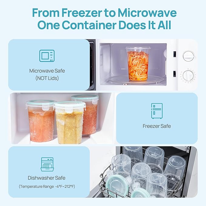 Vtopmart 12 Pack 32oz Deli Containers with Airtight Lids, Soup Containers for Take-out, Plastic Food Storage Containers for Meal Prep, Salad, Fruit, Lunch, Microwave/Dishwasher/Freezer Safe