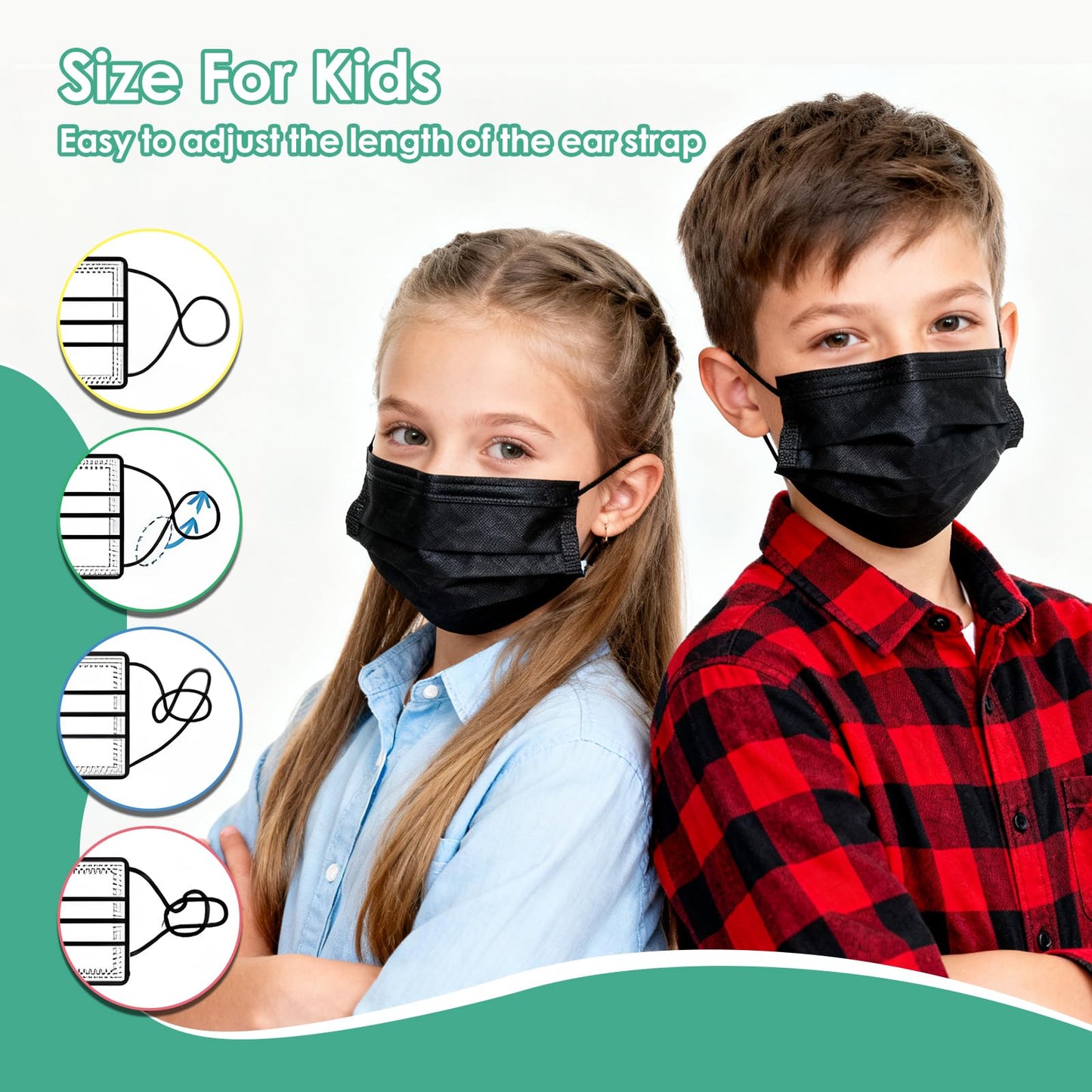NNPCBT Kids Face Mask Disposable Black 100 PCS 3 Ply Children Boys Girls Face Masks with Earloops