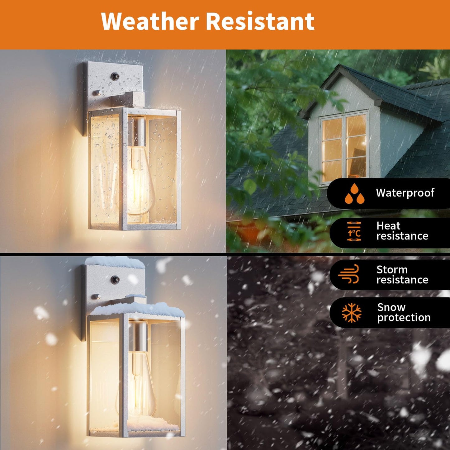 2 Pack Silver Dusk To Dawn Exterior Lighting Fixtures Wall Mount  Sensor Outside Front Porch Lights For House  Outdoor Lantern Lamp  Waterproof Wall Sconce Lights  Coach Light For Garage Entryway