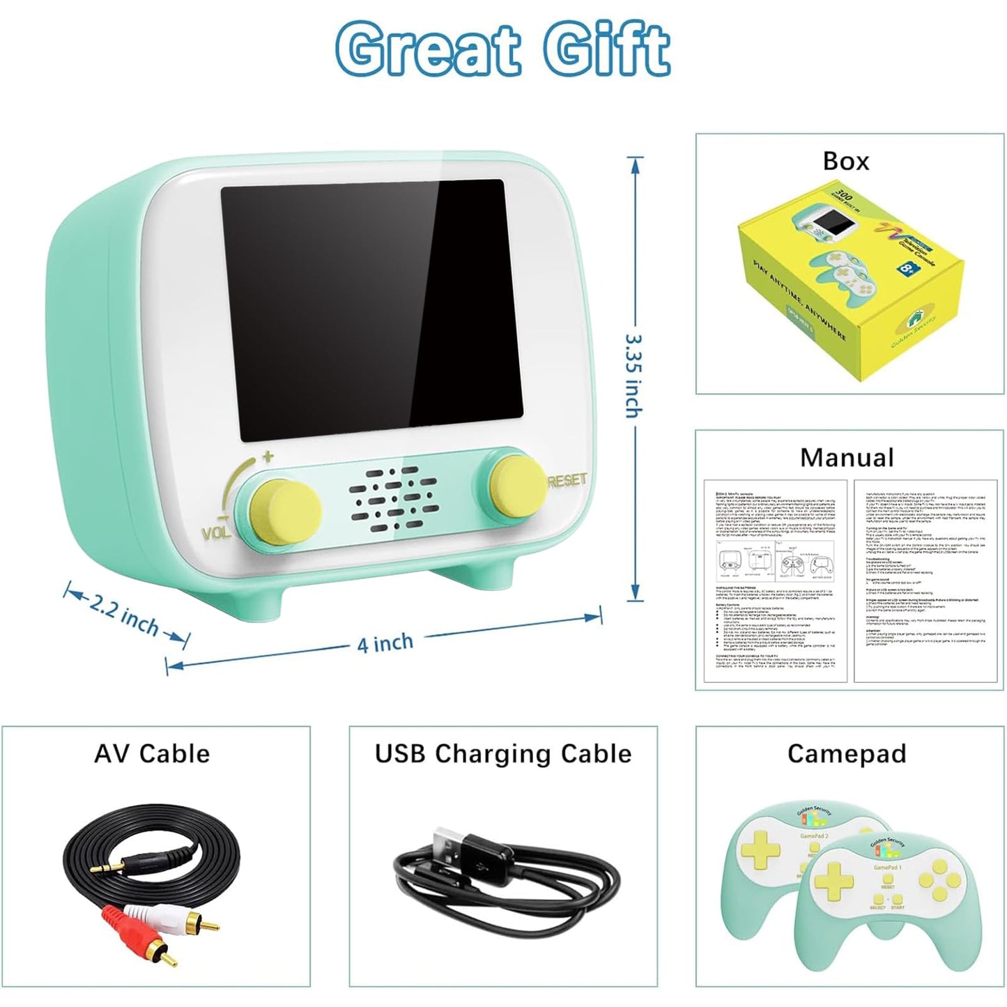 Handheld Game Console, Retro Mini Arcade Machine, 2.8 Inches, (One Player Game 216 Classic Games, Two Player Game 84 Classic Games), Supports for Handheld Controller & AV Output Connection TV