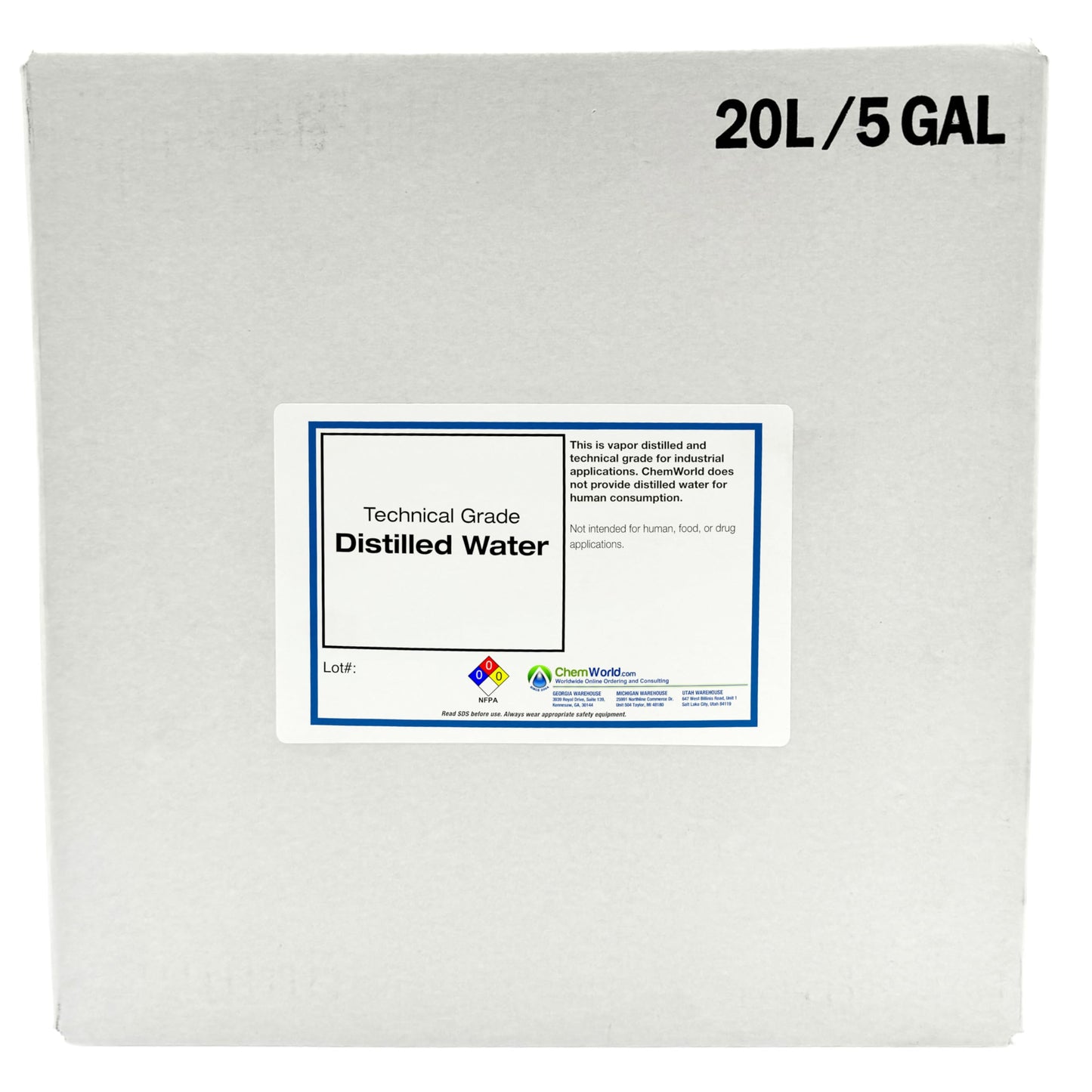 ChemWorld Technical Grade Distilled Water - 20 liters
