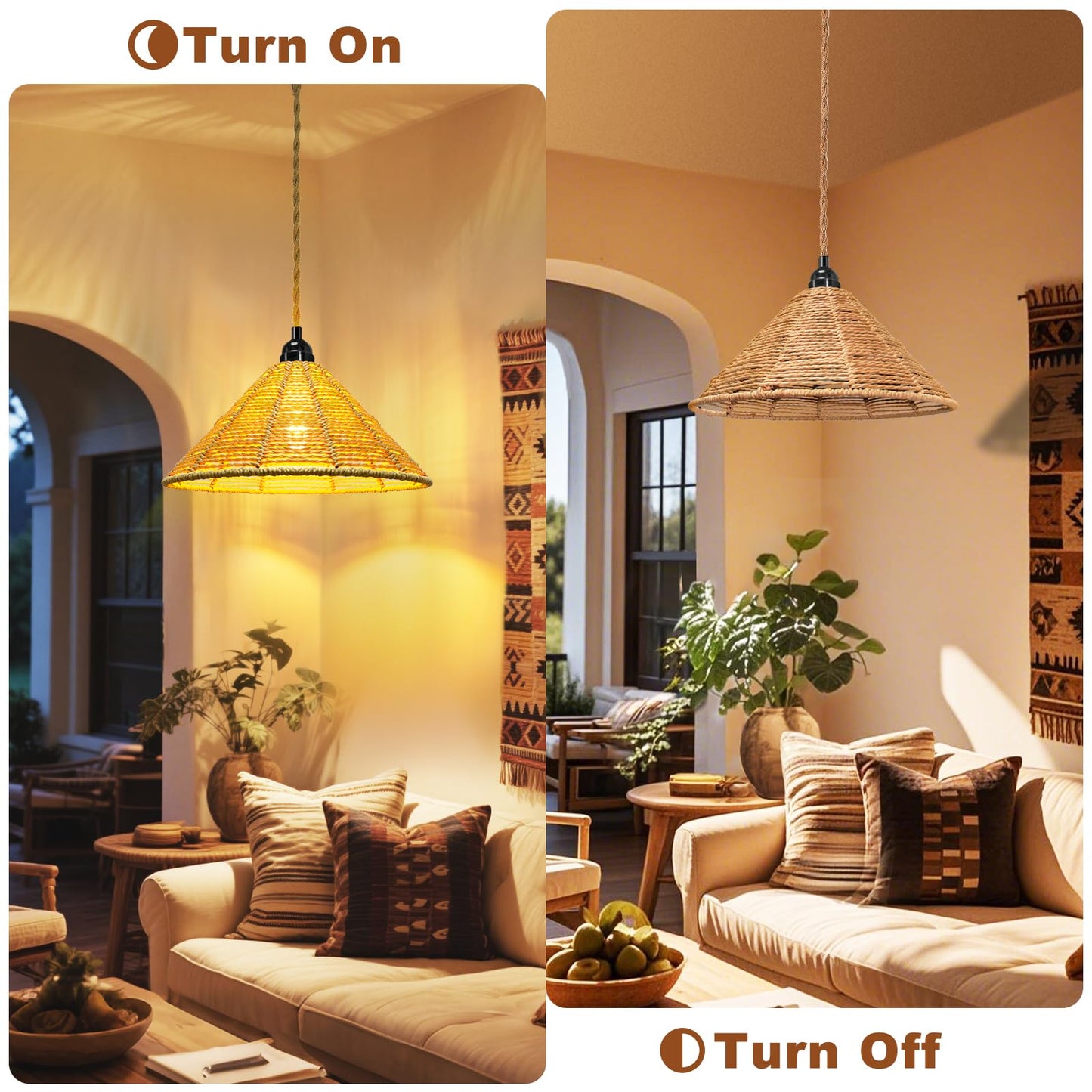 Hanging Lamps Rattan Pendant Light - 16.4Ft Plug In Cord Hanging Light Fixture Plug Into Wall Outlet Pendant Lighting With On Off Switch For Bedroom Living (Industrial Shade)