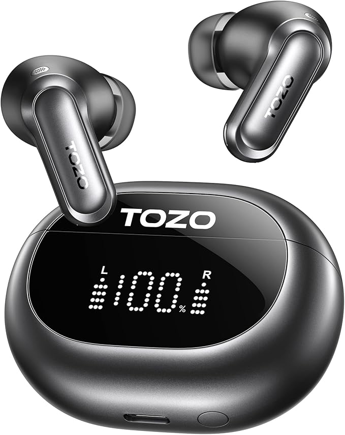 TOZO NC20 Active Noise Cancelling Wireless Earbuds, LDAC Hi-Res Sound Bluetooth Headphones, 6 Mics AI Call Ear Buds 80H Pl...