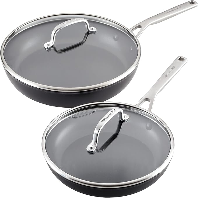 KitchenAid Hard Anodized Induction Nonstick Frying Pans/Skillet Set, 4 Piece - Matte Black