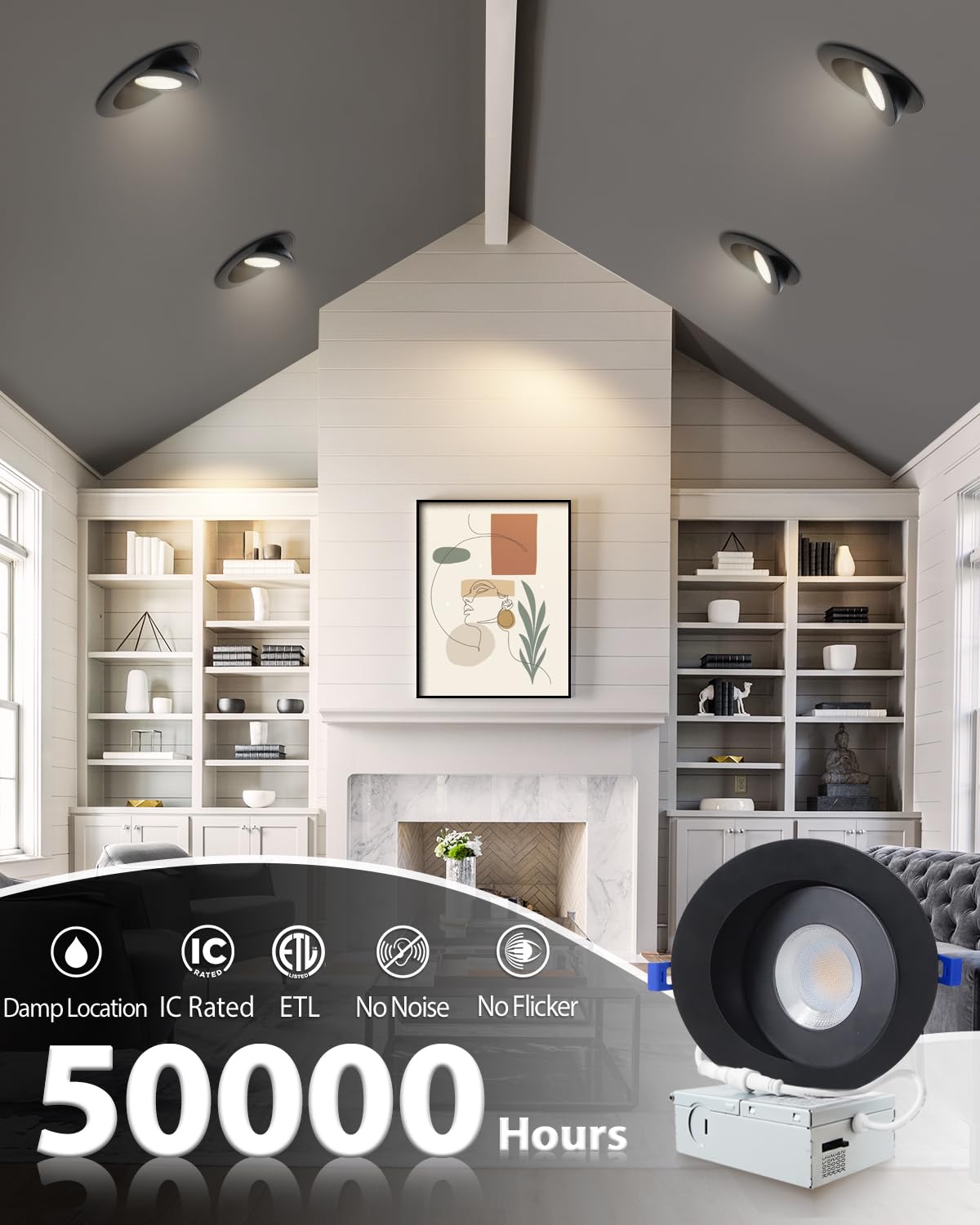 Zouzai 6 Inch 5Cct Gimbal Black Led Recessed Lights  360+90 Adjustable Directional Recessed Lighting  2700K-5000K Dimmable Retrofit Eyeball Can Lights With Jbox  Etl&Energy Star(Black 12 Pack)