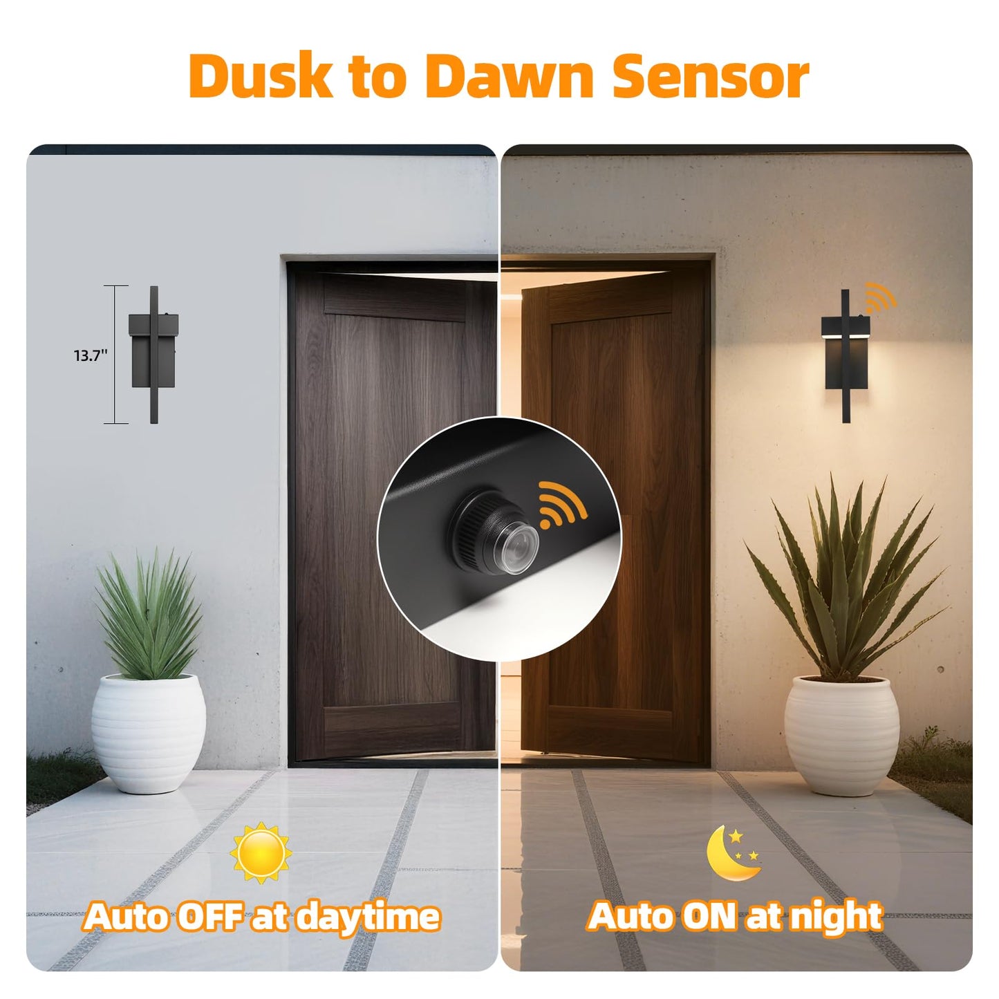 Tewei Led Outdoor Wall Sconce Dusk To Dawn Outdoor Lighting  Modern Exterior Lighting Fixtures  Black Led Front Porch Lights Outside Wall Mount Lights For House  Hallway  Warm White 3000K  1 Pack