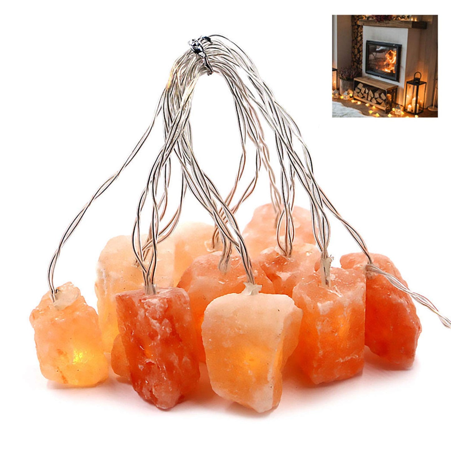 MINGRI Himalayan Salt String Light, USB Fairy Lights Night Lamp, Natural Hand Carved, Pink, Model HSLS