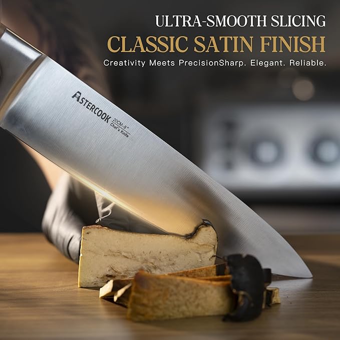 Astercook Knife Set, 17-Pieces Forged Kitchen Knife Set with Block – Full-Tang Stainless Steel Knives, Forged Triple Rivet, Luxury Walnut Handles, Gift-Ready Collection