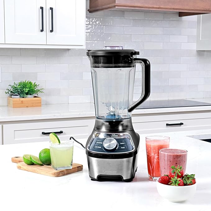 Kenmore Countertop Blender - Smoothie Maker Ice Crush Modes Self-Clean 64 oz Tritan Pitcher Variable Speed Stainless Steel Blades Dishwasher-Safe Kitchen Appliance 1200W Black