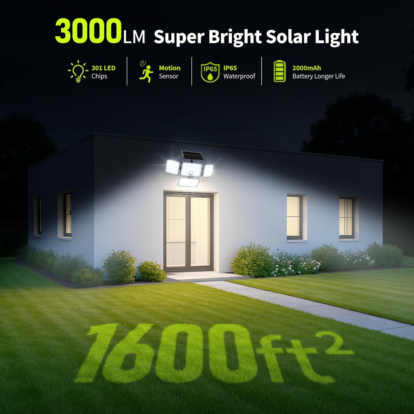 LUMLLSAJI Solar Motion Light, 3000 Lumen, 6500K, Remote Control, IP65 Waterproof, 1 Pack, White, Model: Solar Outside Light