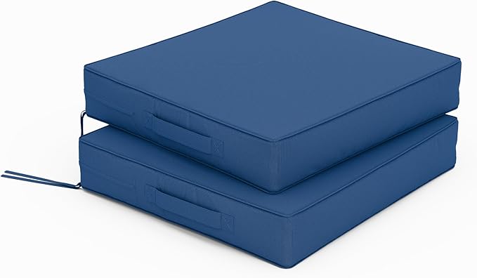 Patio Chair Cushions 17 X 16 X 3 Inch Waterproof Outdoor Seat Cushions for Patio Furniture, Outdoor Sofa Couch Pads with Ties & Handle, Set of 2, Blue