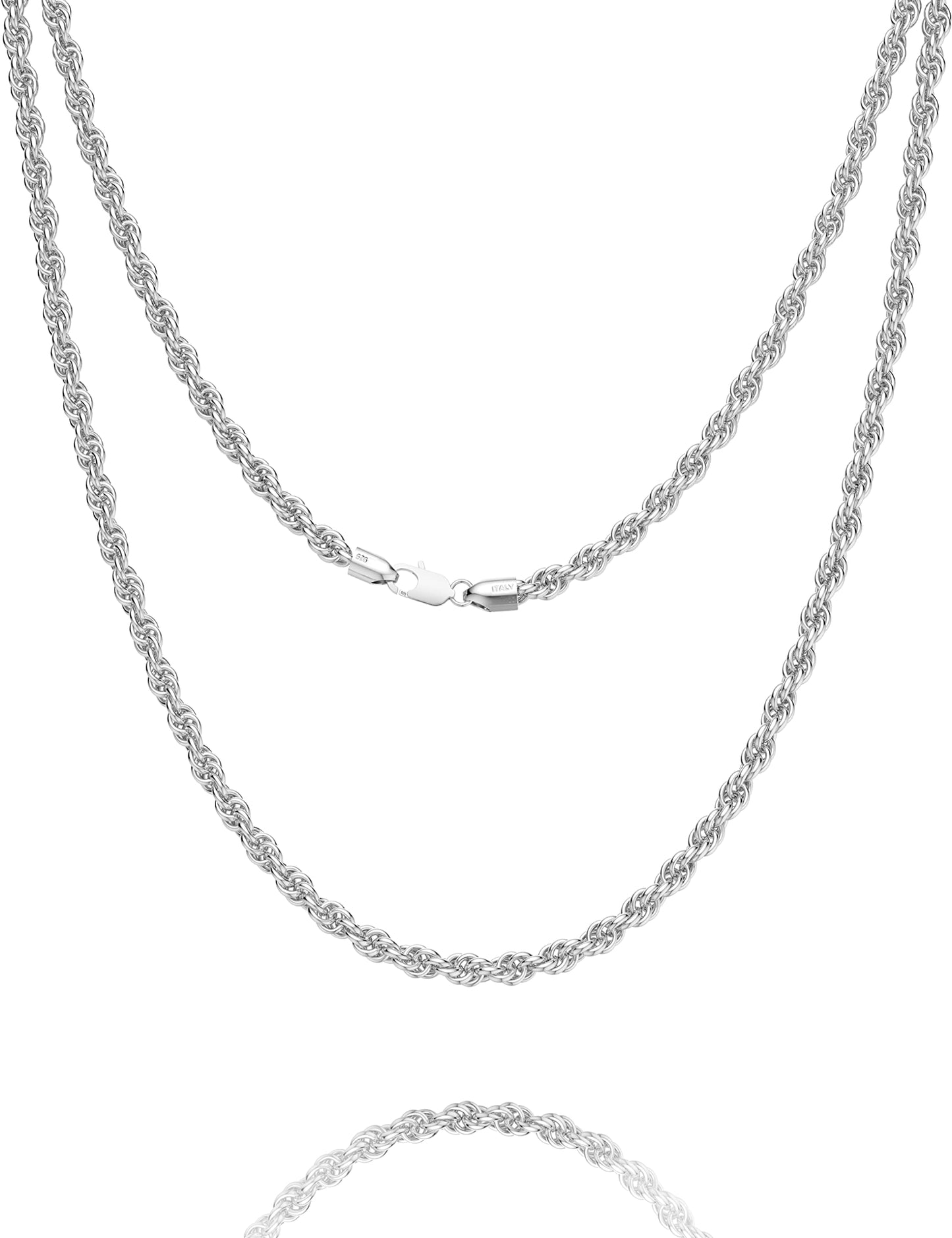 Waitsoul 925 Sterling Silver Rope Chain Lobster Clasp 3mm Silver Chain for Women Men Silver Necklace Chain 16 Inch