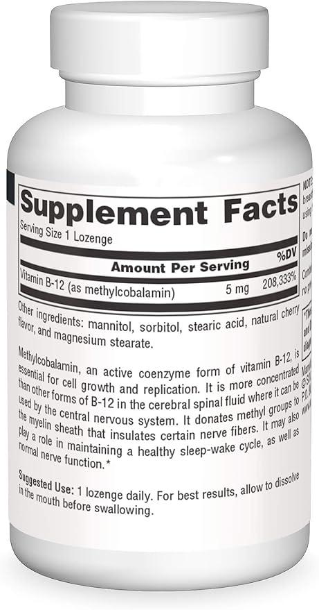 Source Naturals Methylcobalamin Vitamin B-12 5mg Cherry Flavored - 60 Lozenges