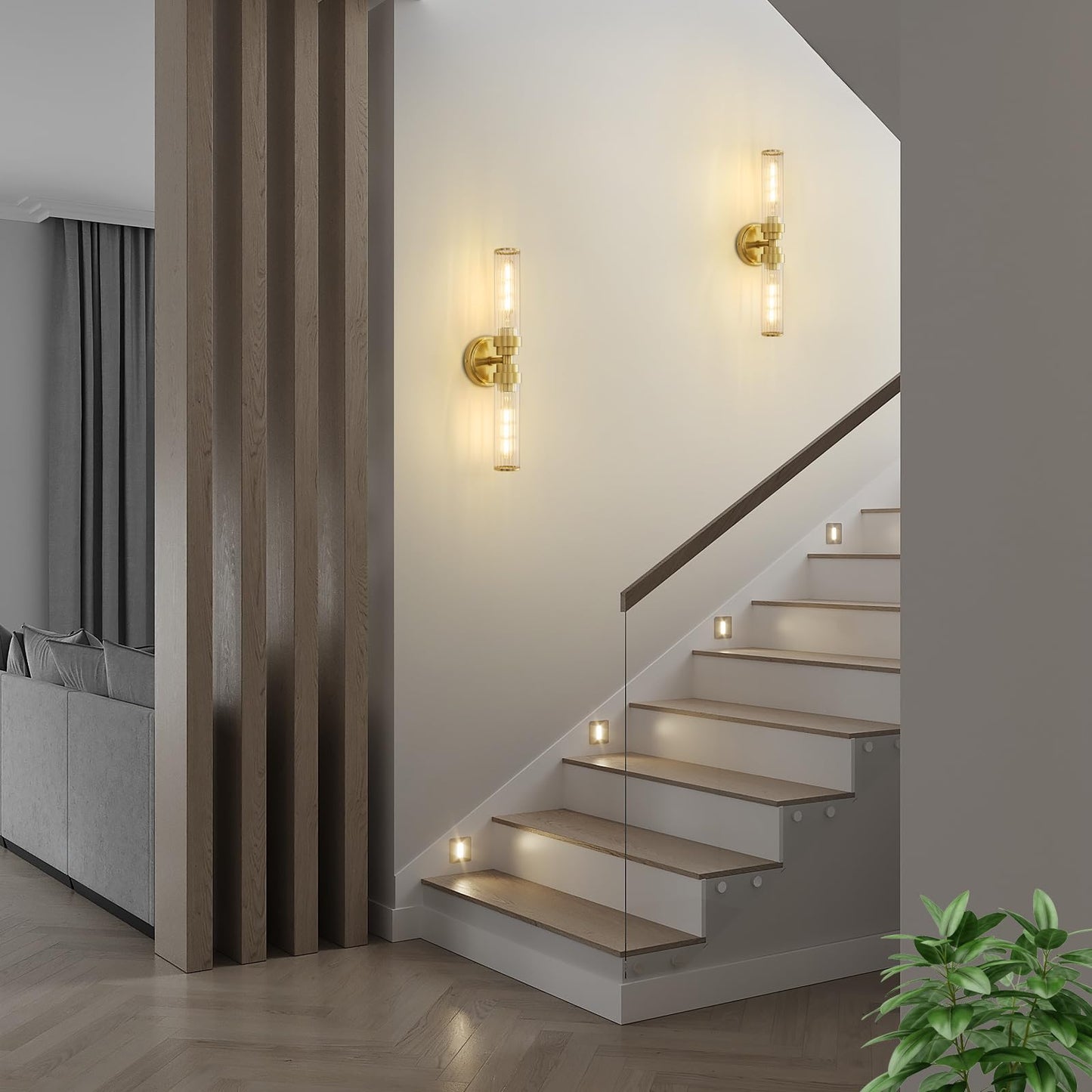 Vaziden Bathroom Light Fixtures  Gold Wall Sconce In Threaded Glass Vanity Lights 2 Pack  Modern Bathroom Vanity Light Up And Down Sconces Wall Lighting For Bathroom  Living Room - Bulb Not Included