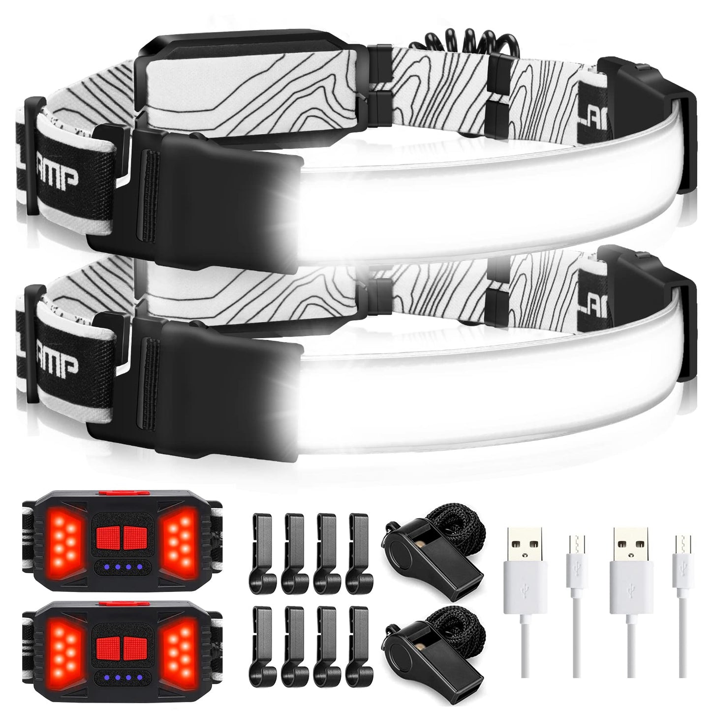 Adelante LED Headlamp Flashlight 1000LM Wide-Beam USB Rechargeable 2 Pack Black Model 6680