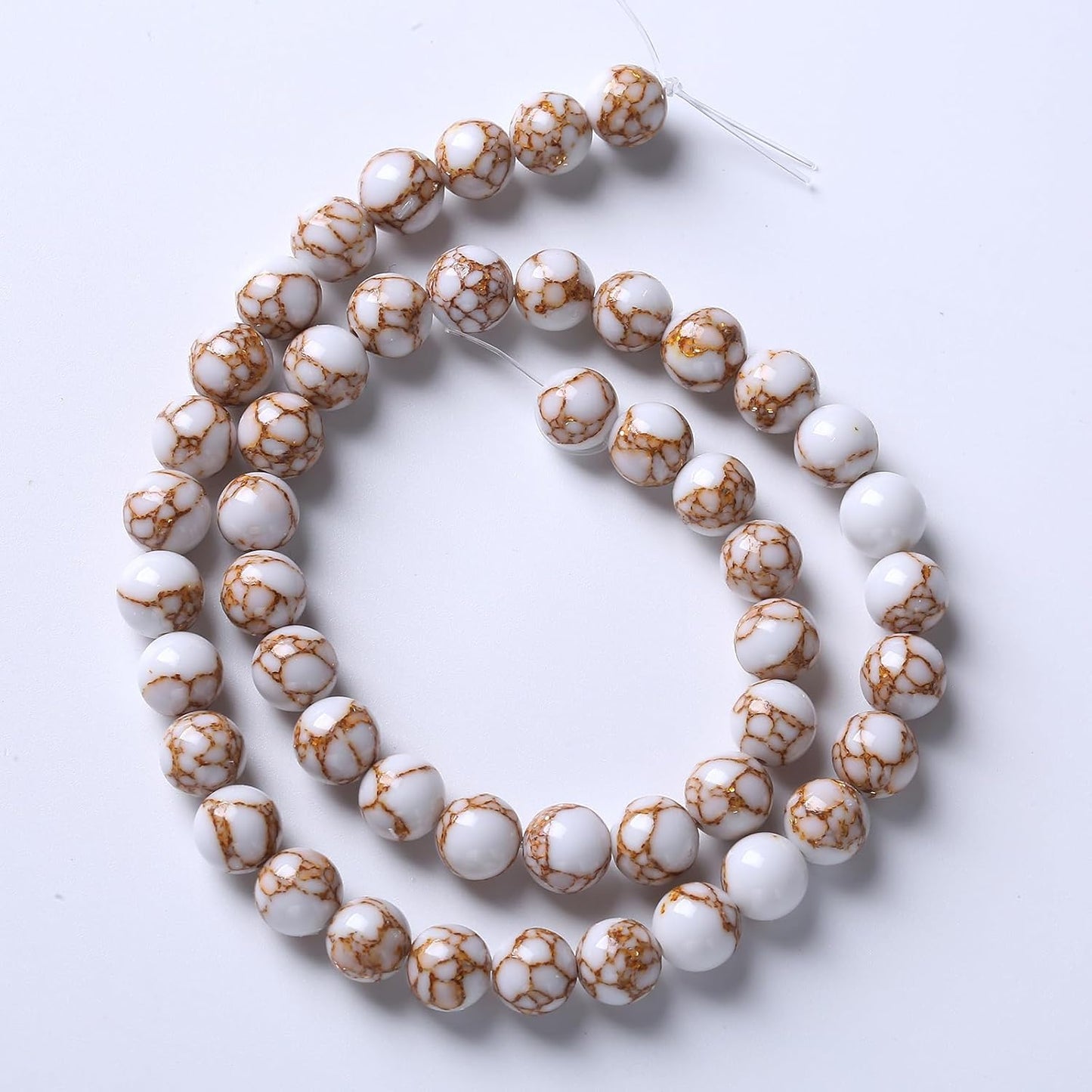 60pcs 6mm White Howlite Spun Gold Stone Beads for Jewelry Making Natural Stone Energy Healing Beads DIY Bracelet Necklace 15" (6mm, White Howlite Spun Gold Stone)