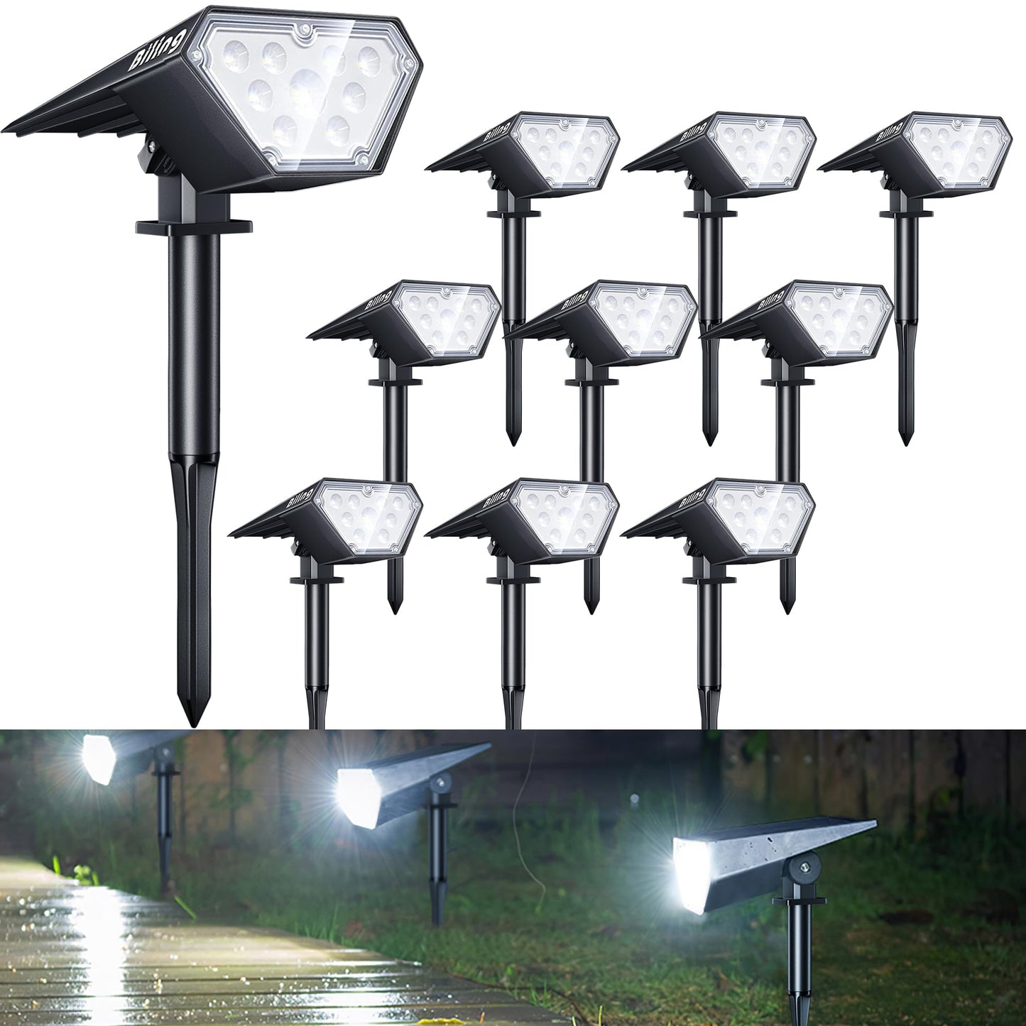 Biling Solar Spot Lights - 12 Led Waterproof Landscape Lights, 10 Pack, White, Adjustable Wall Light For Garden, Patio, Driveway