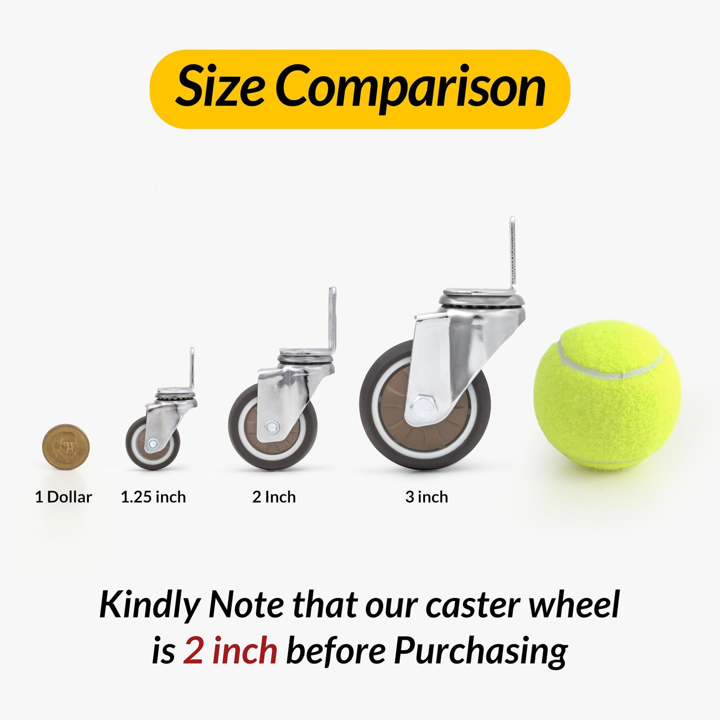 HOLKIE 2 Inch Side Mount Casters Set of 4 Supporting Up to 250 LBS Heavy Duty Furniture Wheels with Thickened L-Shaped Mounting Plate Ideal for Coffe Tables、Plant Stands、Cribs（2 with Brakes）